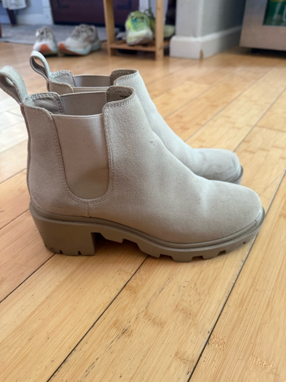 Steve Madden Women’s Suede Chelsea Bootie in Light Beige